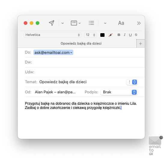 Przykładowy e-mail do AI
